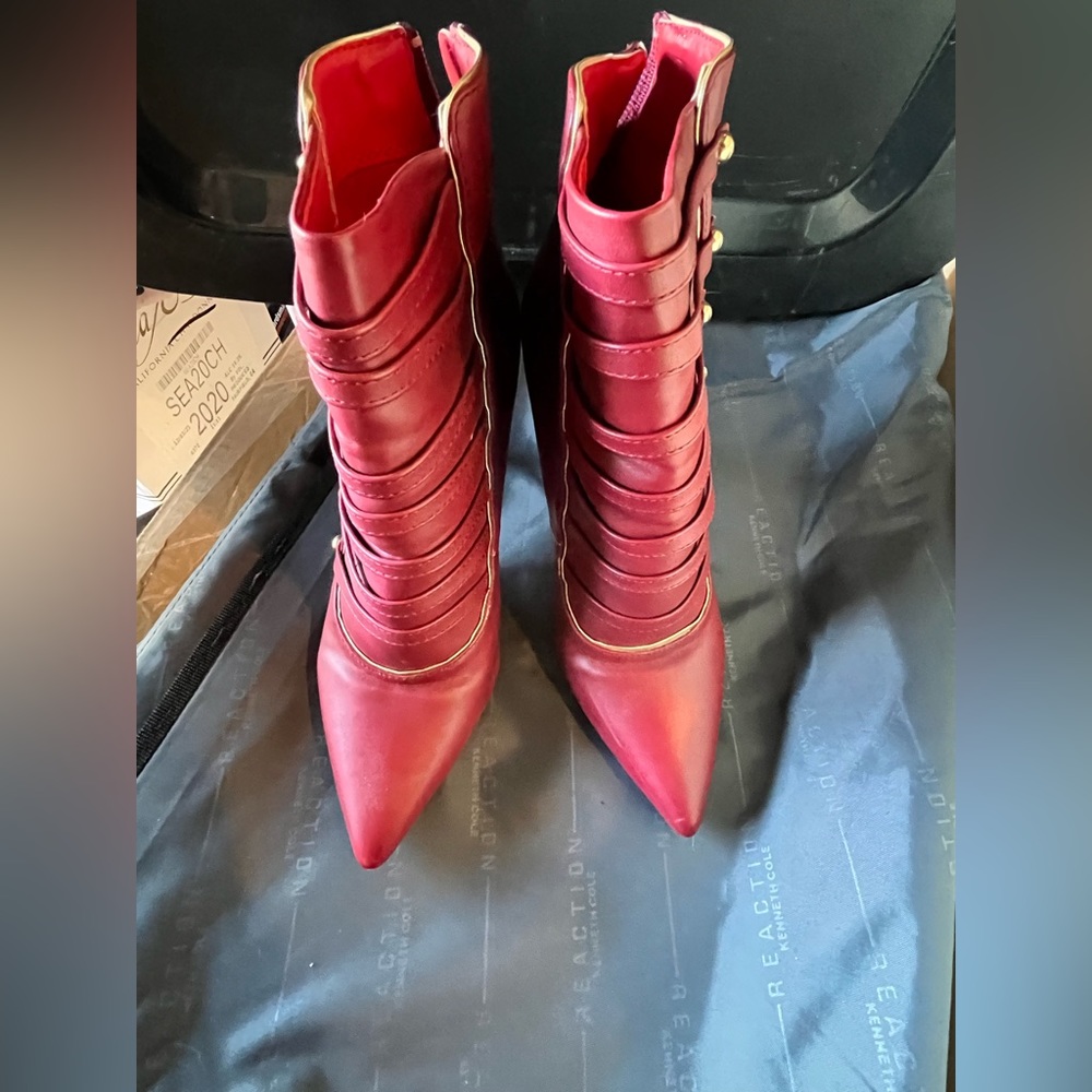 Size 8, red ankle bootie.